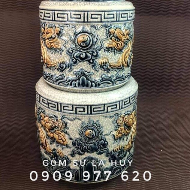 Bát,Lư hương, Bát nhang thờ cúng Men rạn đắp nổi họa tiết rồng tinh xảo tỉ mỉ hàng chính hãng Bát Tràng 16cm