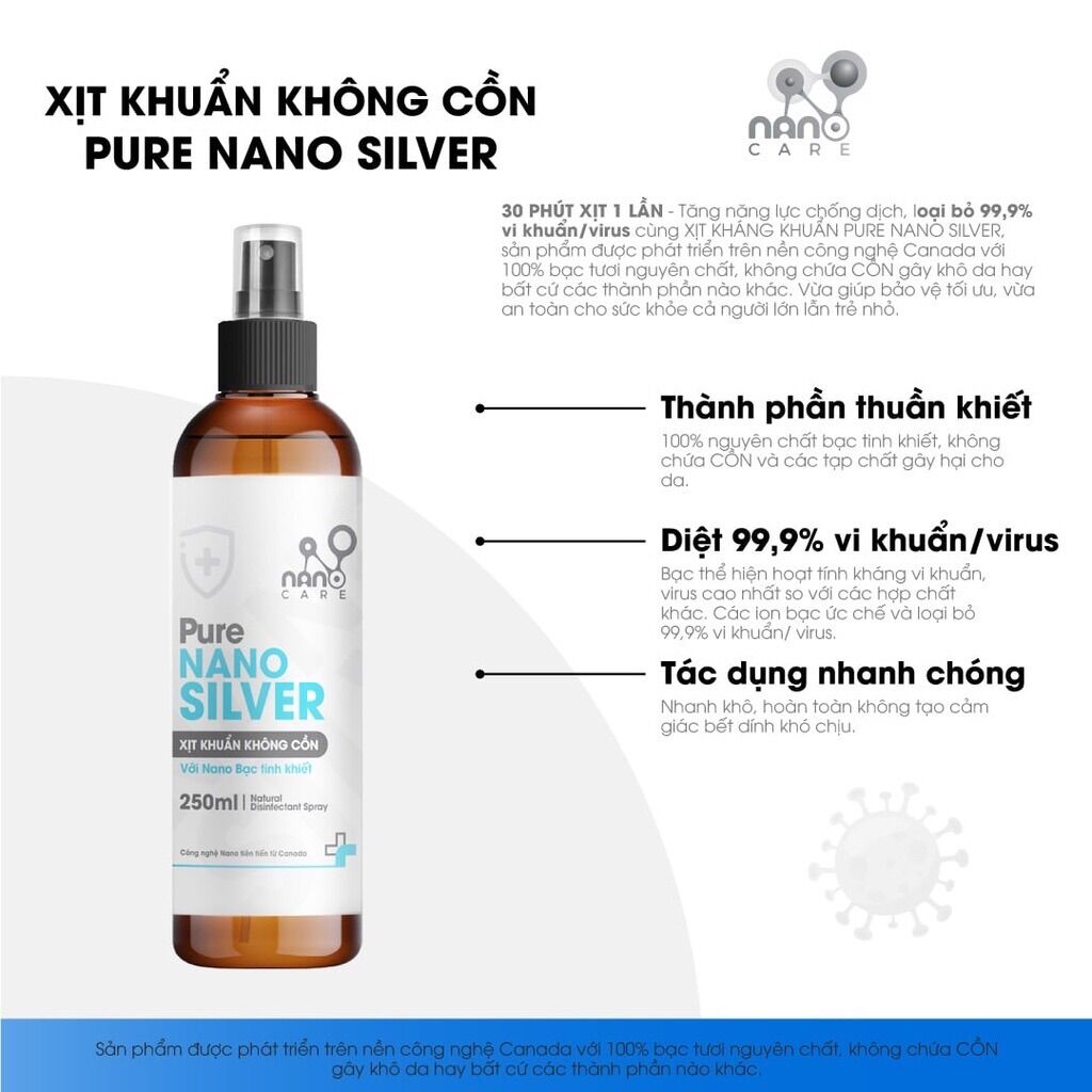 Xịt Khuẩn Không cồn Nano Bạc Cao Cấp (Chai 50ml) - Nano Silver