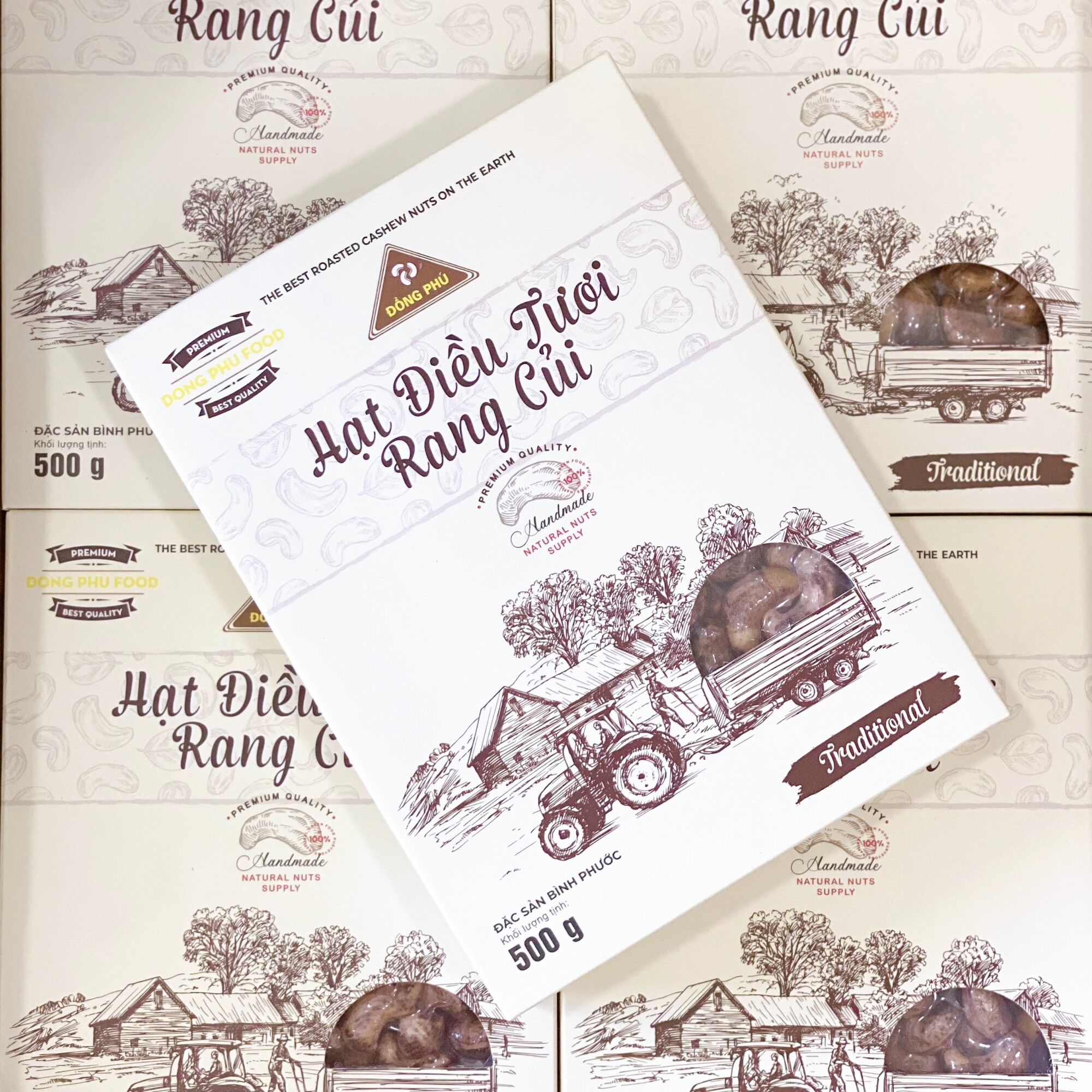 Hạt điều tươi rang củi - hộp quà biếu tặng - 500gram