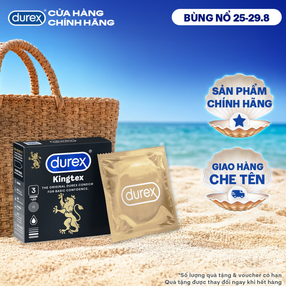 Bao cao su Durex Kingtex ôm sát, bôi trơn, size 49mm, hộp 3 bao