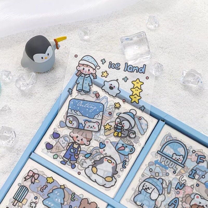 Sticker hộp 100 tấm cute Polar World (PVC)