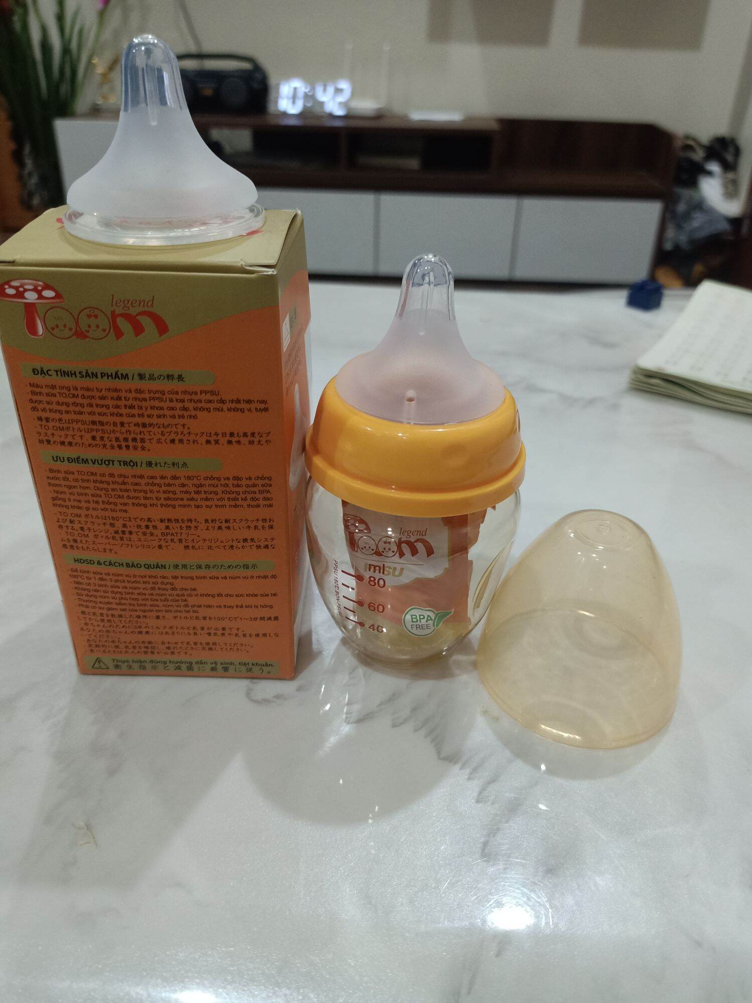 Bình sữa PPSU-Toom cổ rộng 80ml cho bé sơ sinh [tặng kèm thêm 1 núm vú thay thế]