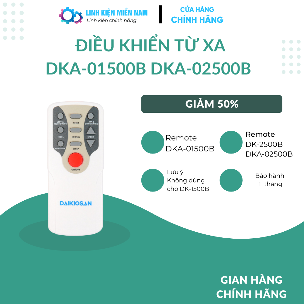 Điều khiển từ xa quạt điều hòa Daikio/Daikiosan DKA-02500B - chính hãng