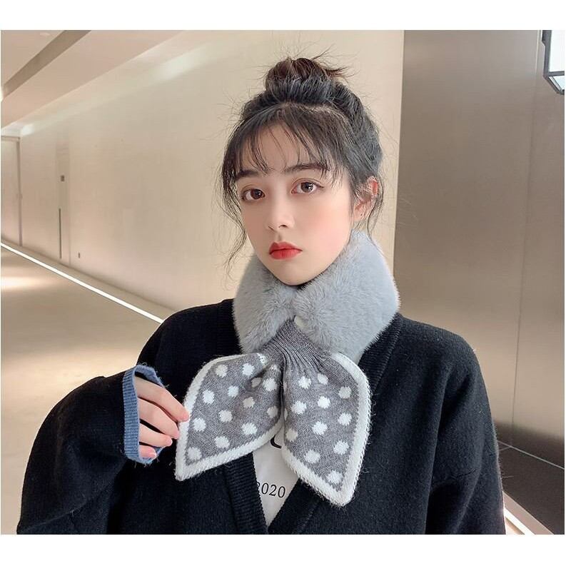 Khăn quàng cổ lông mềm nơ chấm bi cute