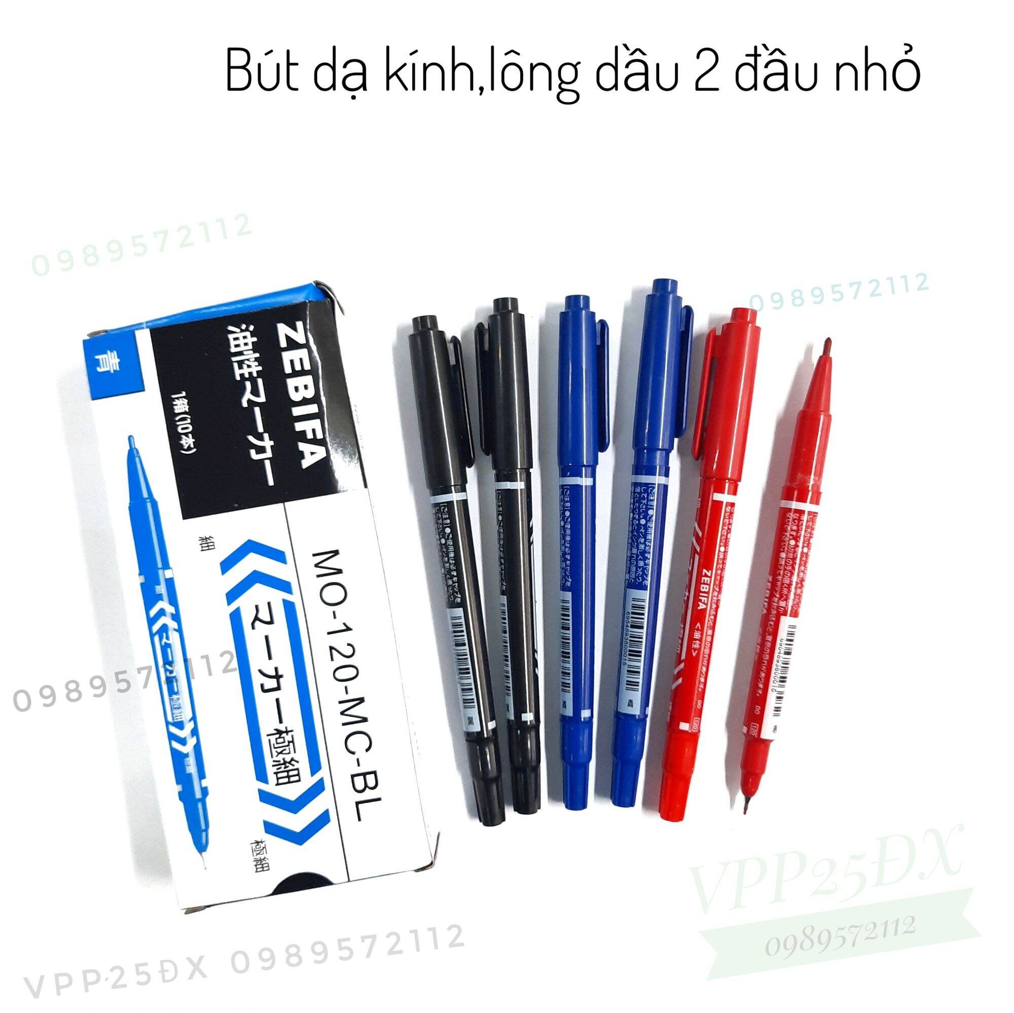 (10 cái) Bút dạ kính,Bút lông dầu 2 đầu nhỏ Zebifa Mo 120 (loại rẻ)
