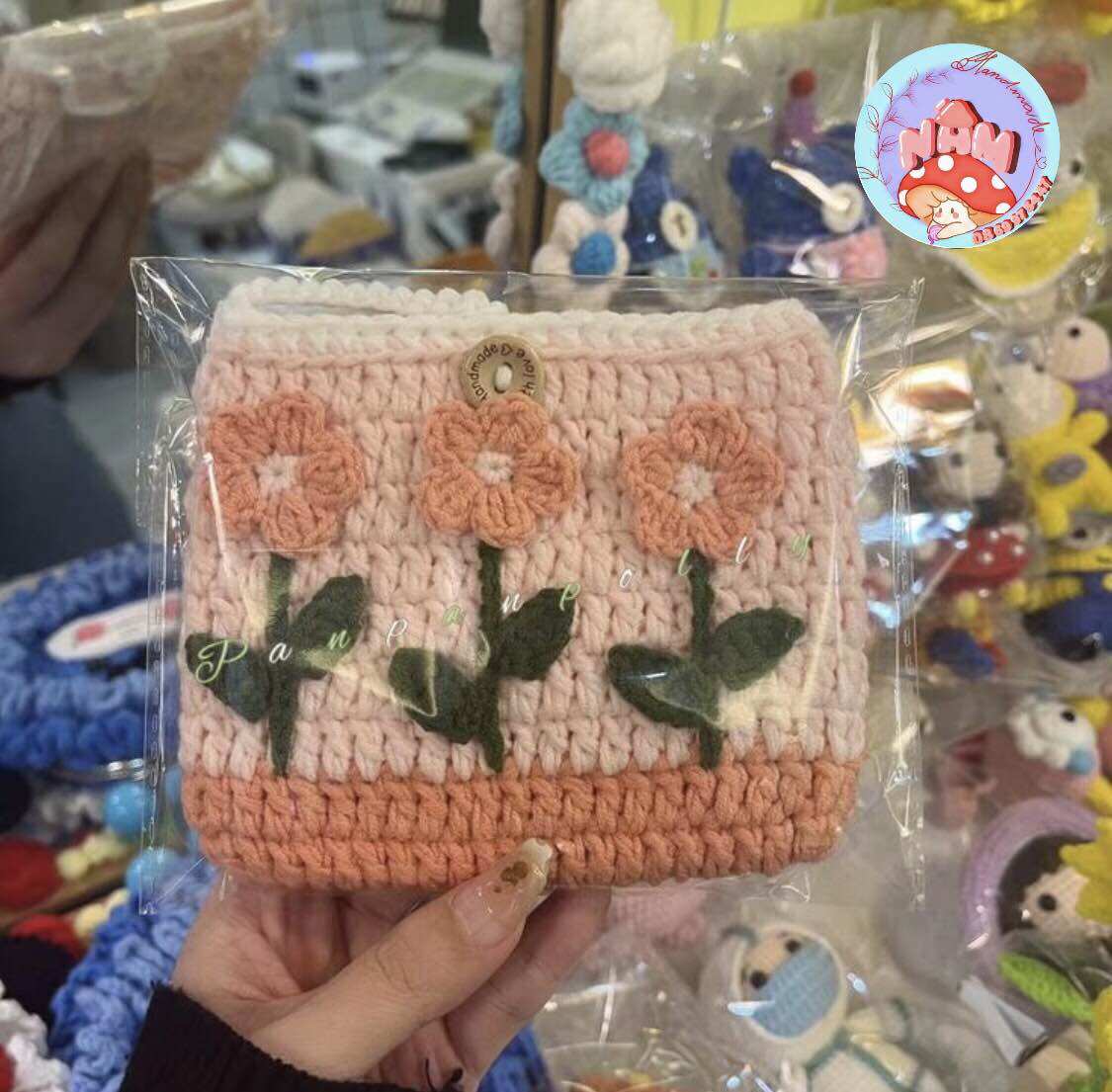 Ví đựng thẻ hoa len handmade