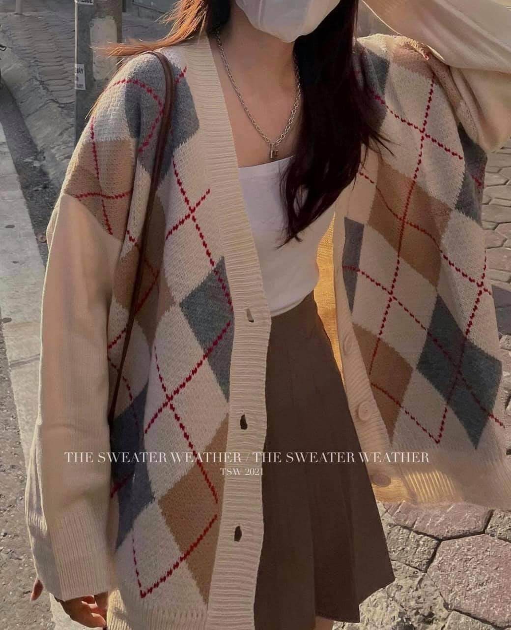 Áo khoác cardigan kẻ trám