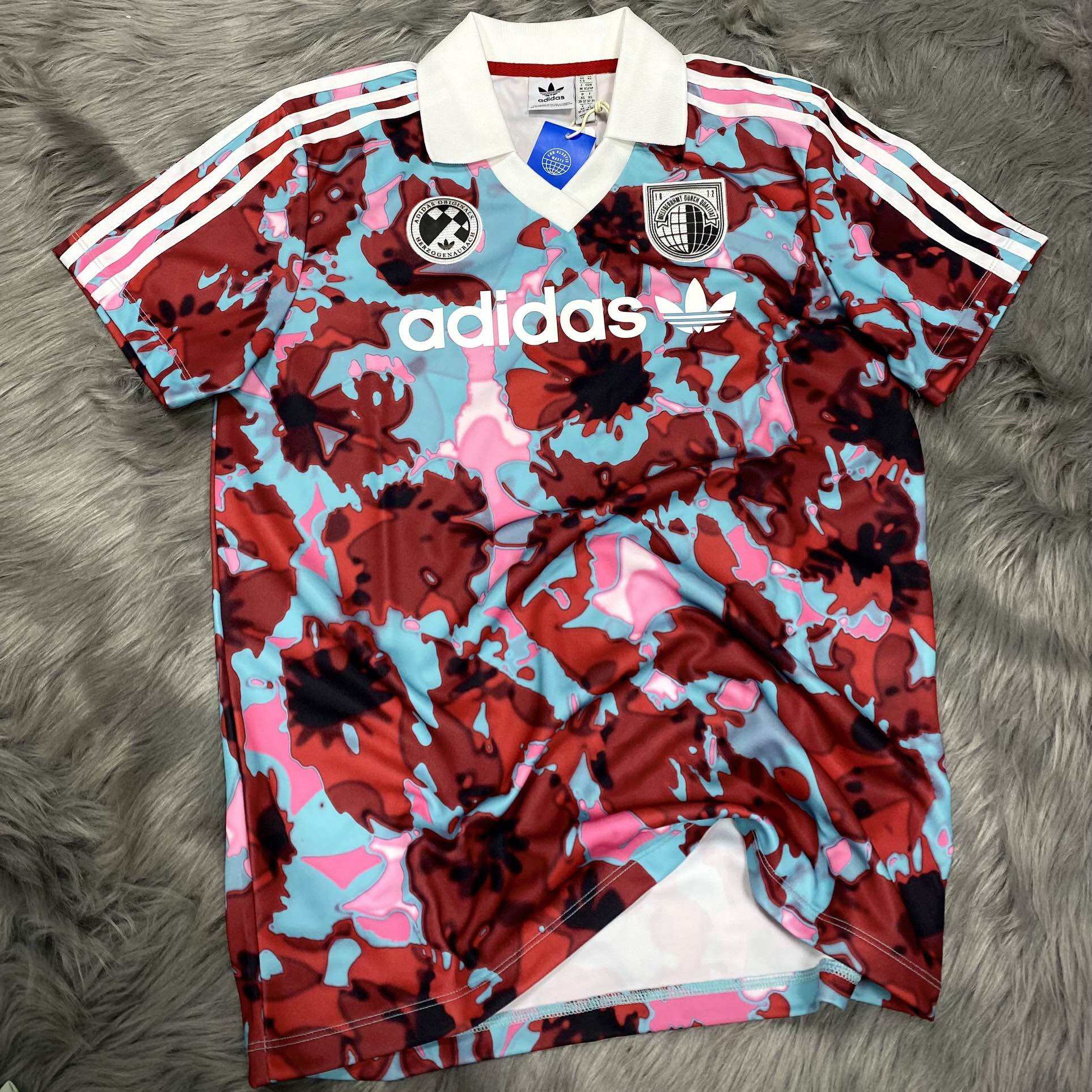 Chính Hãng Áo Polo Adidas Allover Print Short Sleeve Jersey Xanh IR9809 v Đỏ IR9808