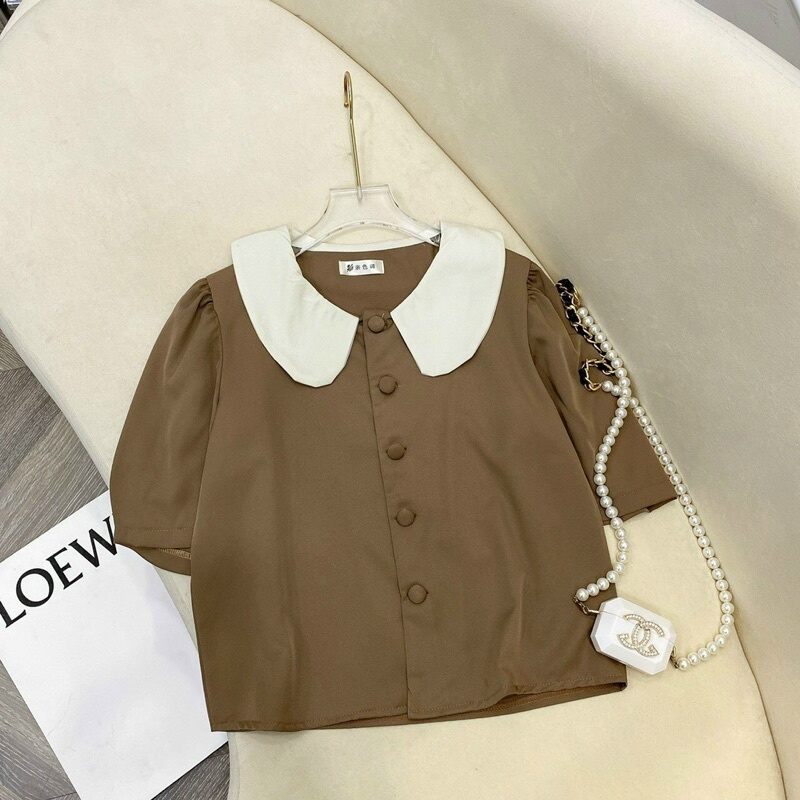 ÁO CROPTOP CỔ BÈO PHỐI NÚT XINH SMSEN12