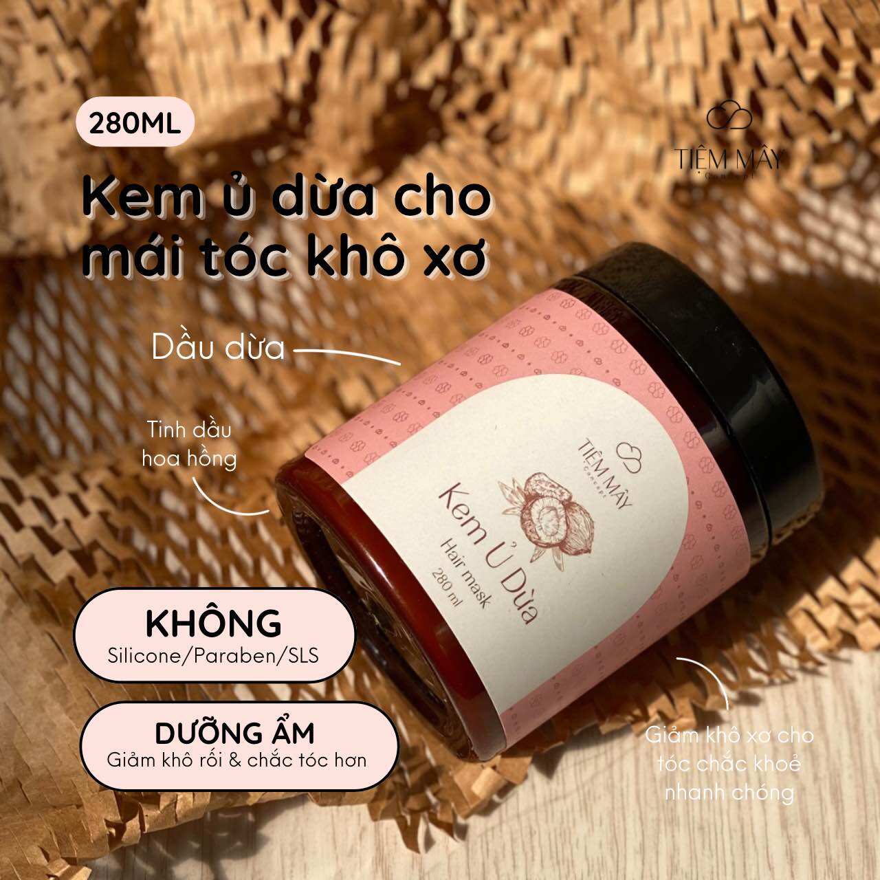 Kem ủ tóc tinh chất dừa giúp dưỡng ẩm và phục hồi tóc - handmade