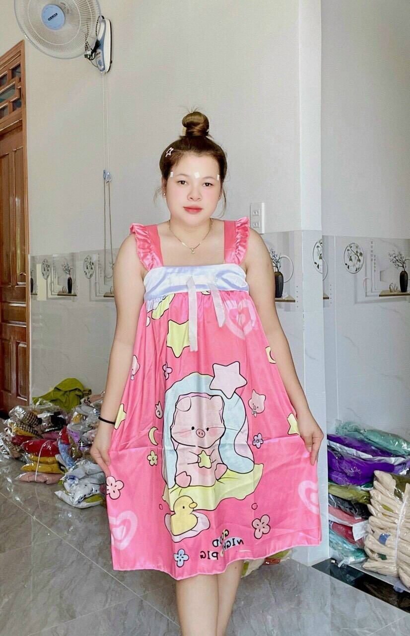 Đầm Ngủ Nữ Phi Lụa Dễ Thương Size To Mặc Nhà Giá Rẻ - M62