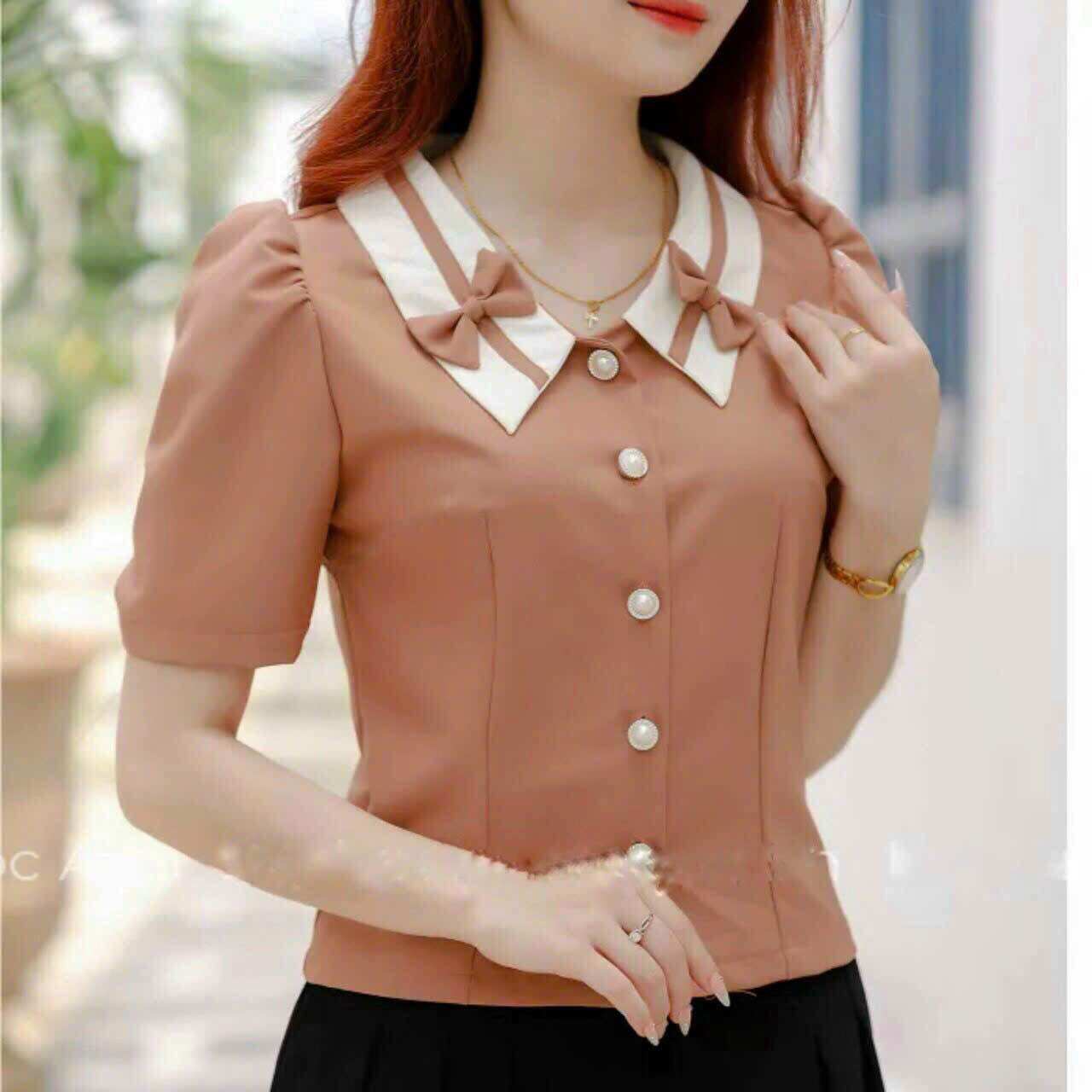 Áo công sở bâu nhọn tay ngắn Fullsize