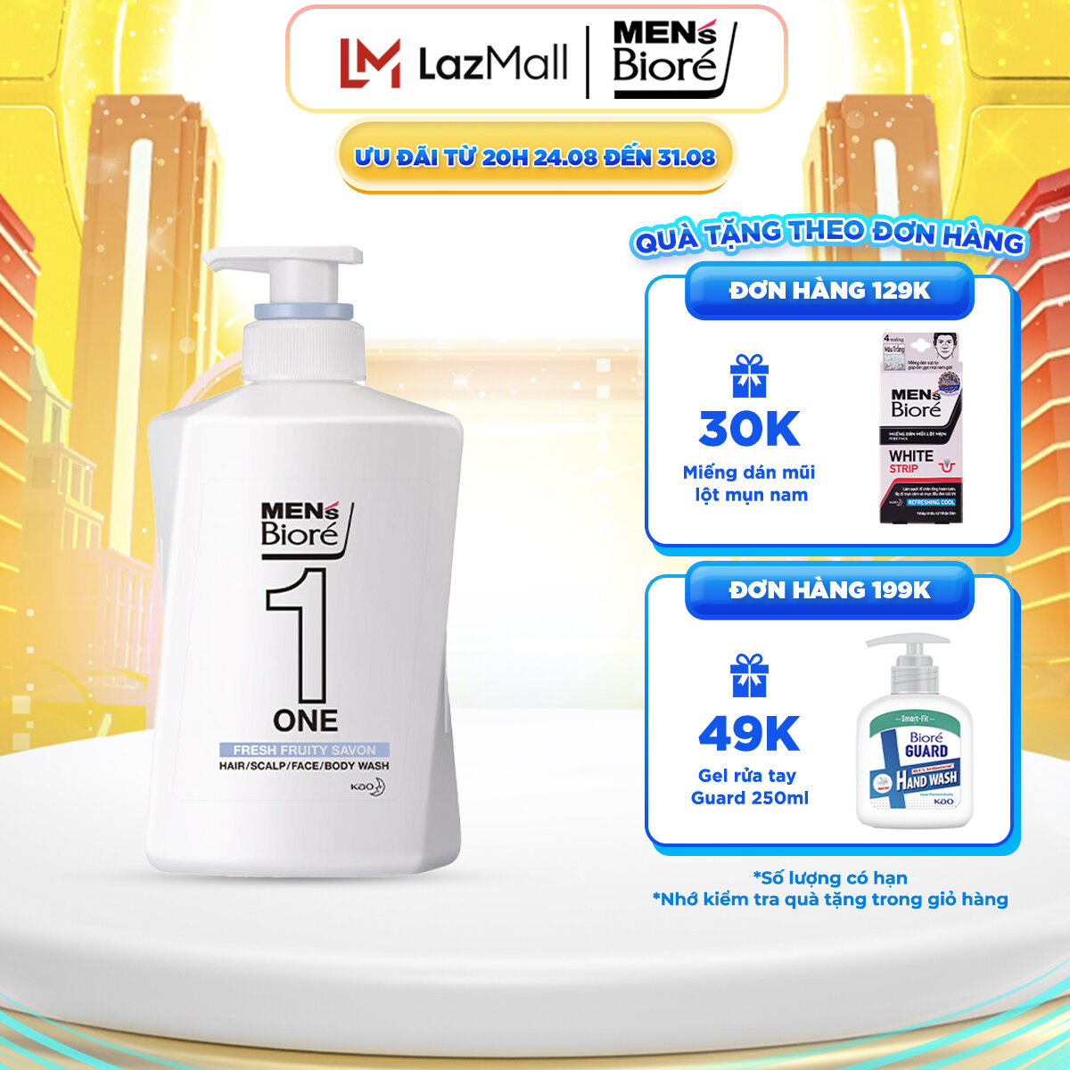 Sữa Tắm - Gội - Rửa Mặt Men's Bioré One Hương Nước Hoa Fruity Savon 480ml