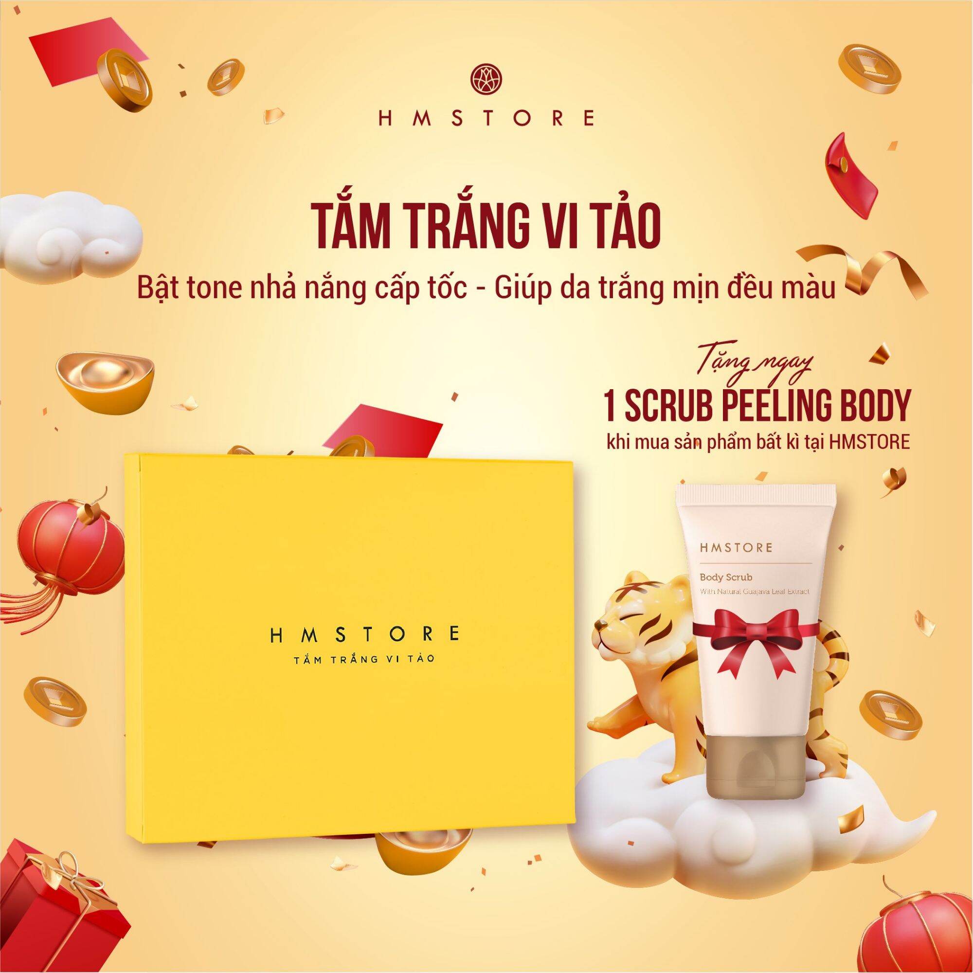 TẮM TRẮNG VI TẢO HM STORE ( Bật tone nhả nắng ngay sau khi tắm, chiết xuất vi tảo giúp chống oxy hóa, tăng sinh collagen, làm sáng vùng da đen xạm, giúp da trắng mịn ngay sau khi sử dung, không hồi màu da cũ)