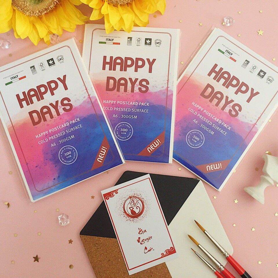Tập giấy vẽ màu nước Happy Postcard