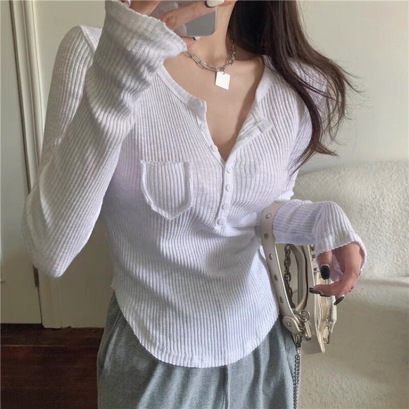 [[NB290]] ÁO KIỂU THUN GÂN PHỐI NÚT BOONG STORE