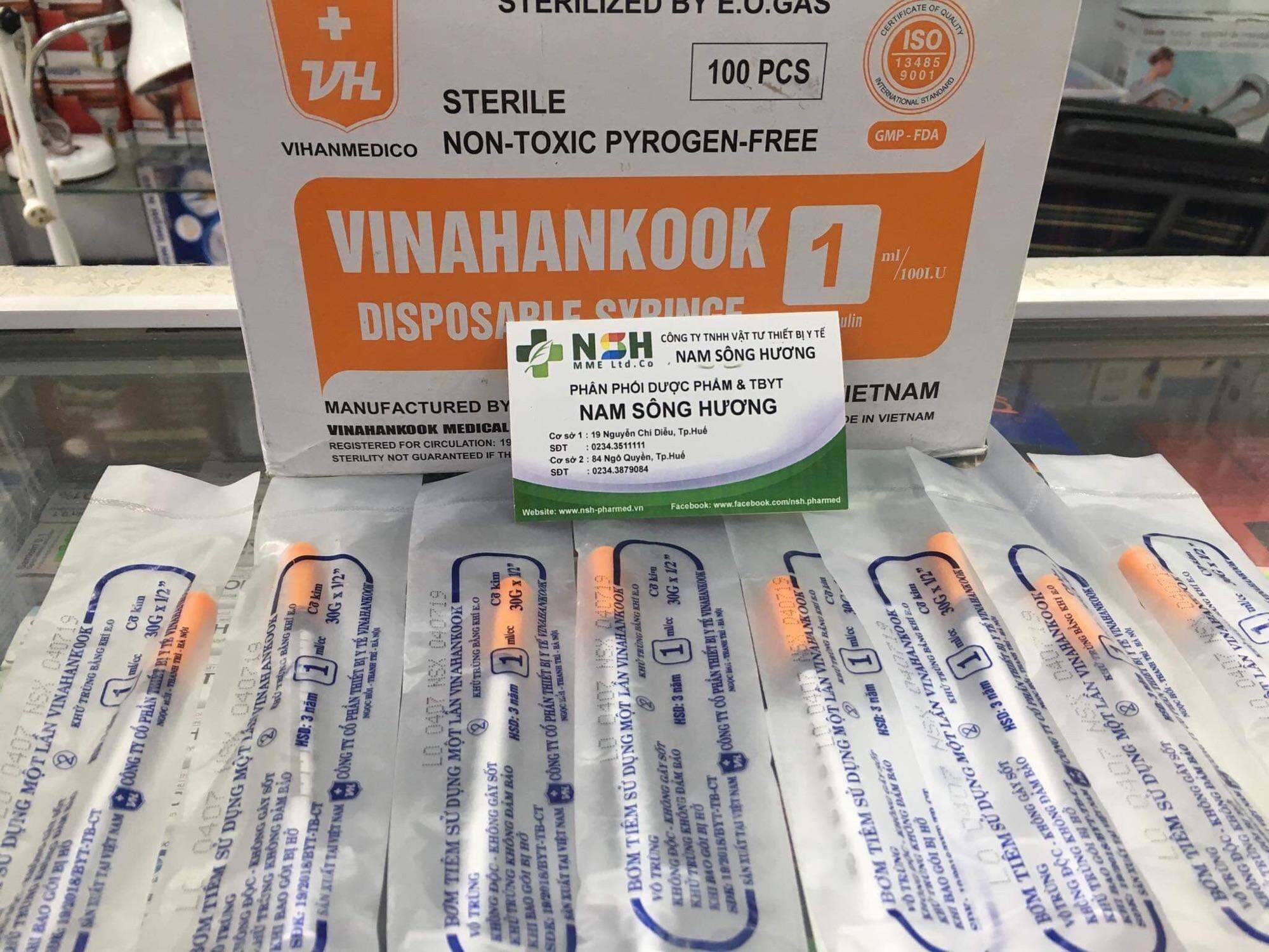 HỘP 100 cây BƠM KIM TIÊM TIỂU ĐƯỜNG INSULIN 1CC 1ML 100iu (30G) VINAHANKOOK bơm Kim tiêm Insulin 1ml/100IU Vinahankook dùng một lần, bơm tiêm tiểu đường thẩm mỹ spa 1ml/100IU