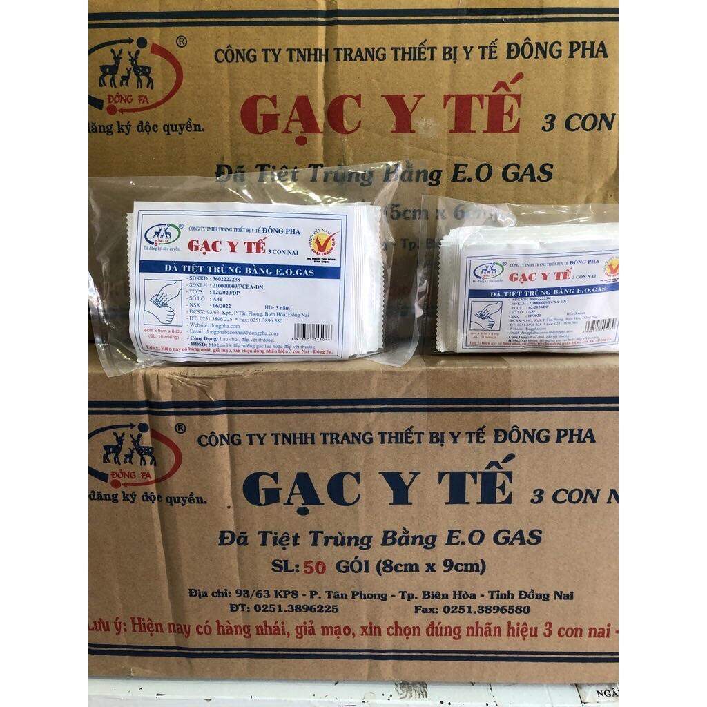 GẠC Y TẾ 3 CON NAI ĐÔNG PHA, GẠC Y TẾ TIỆT TRÙNG 3 CON NAI ĐÔNG PHA 5x6 8x9 (10 MIẾNG/GÓI)