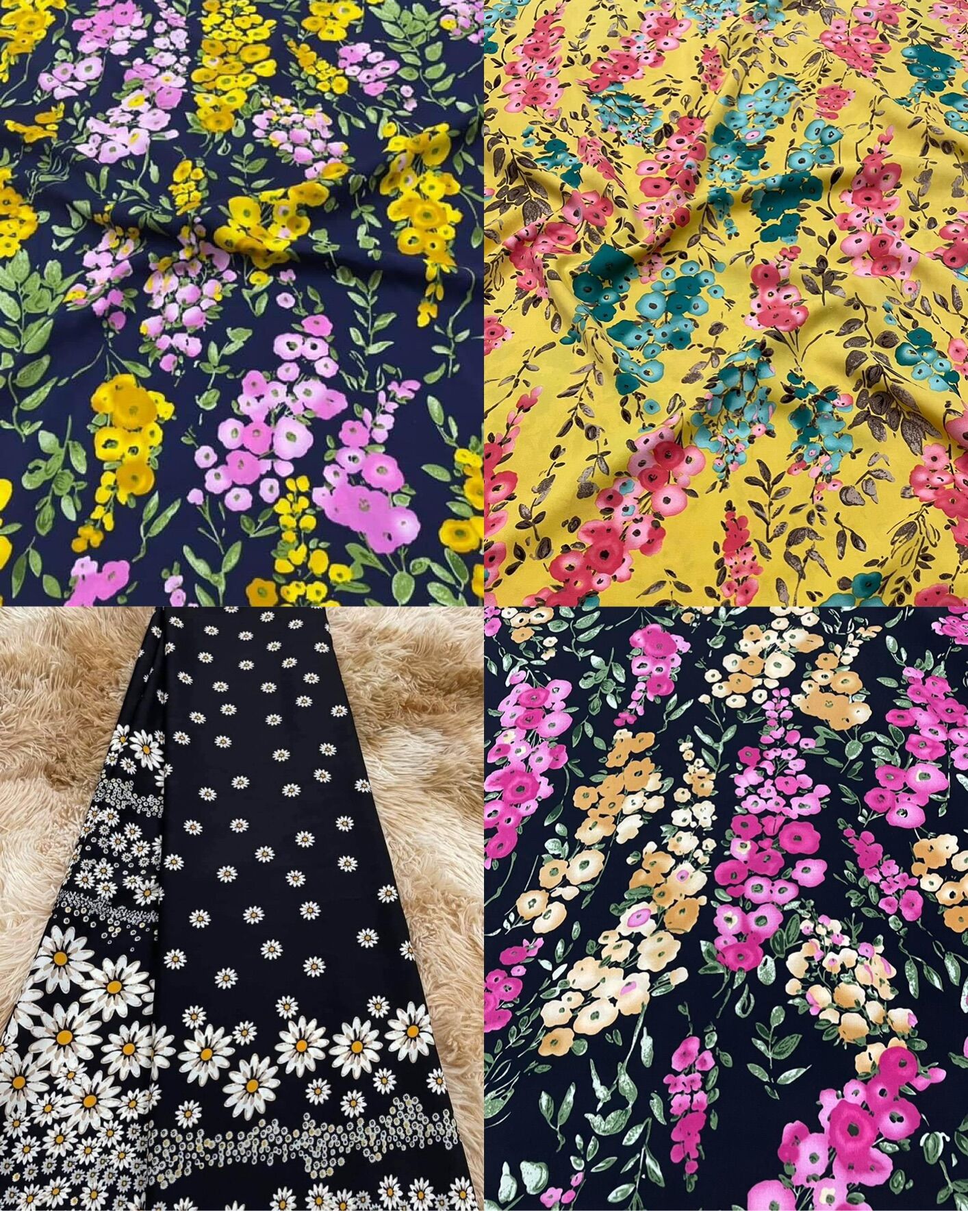 VẢI LỤA MANGO HOẠ TIẾT HOA DỄ THƯƠNG-HÀNG CÂY CẮT MÉT THEO YÊU CẦU KHỔ 1m5