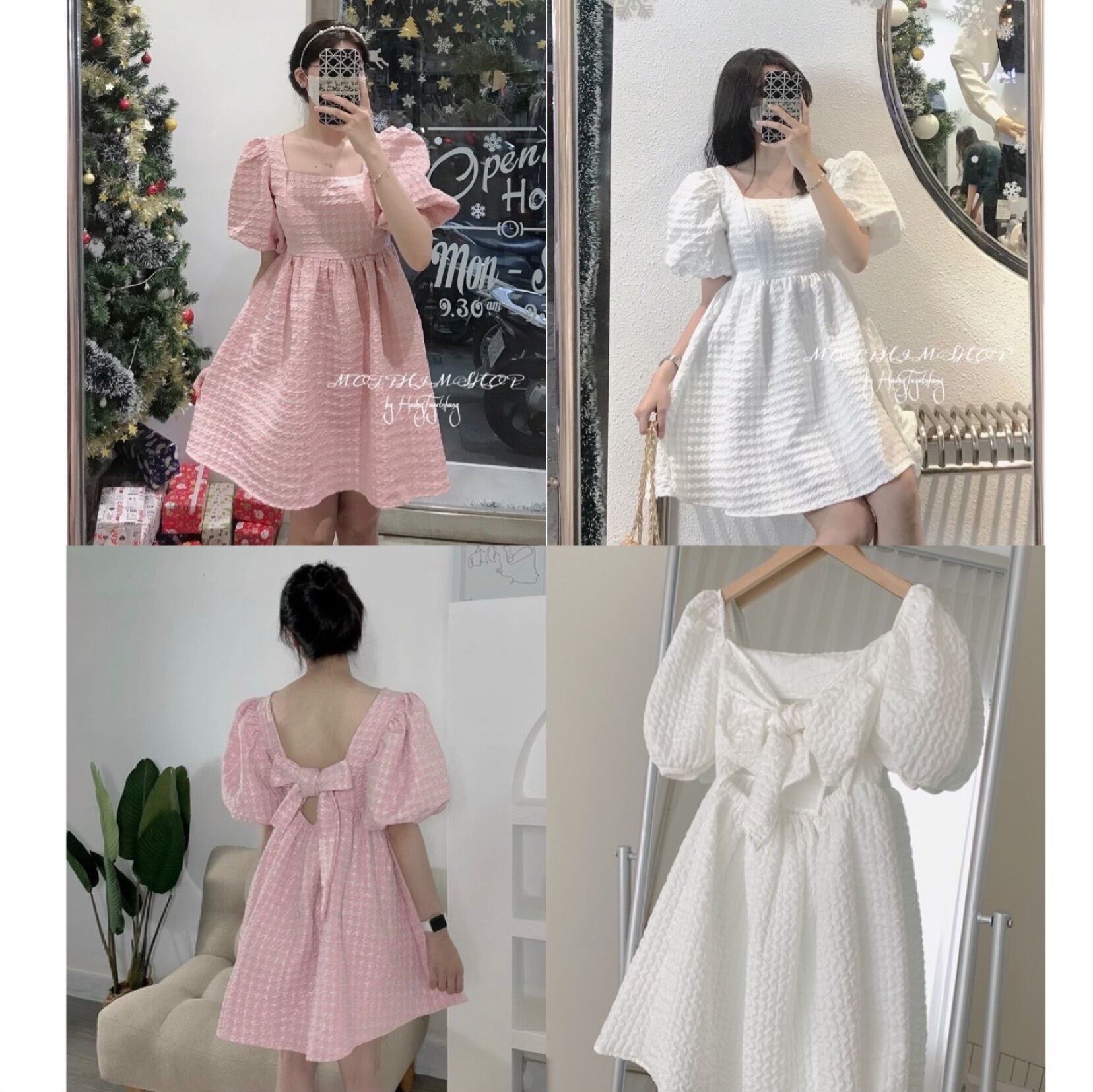 HOÀN TIỀN 15% - ĐẦM BABYDOLL GẤM XỐP CỔ VUÔNG THẮT NƠ LƯNG - CÓ MÚT NGỰC VÁY TIỂU THƯ VÁY XINH VÁY TẾT