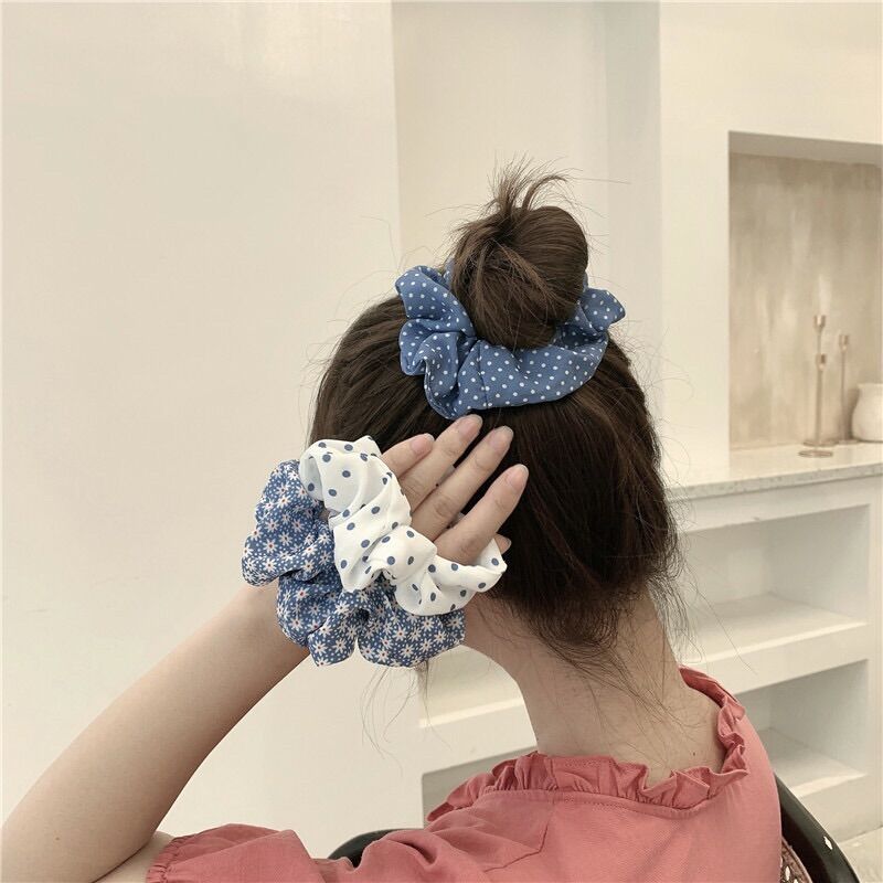 Cột tóc Scrunchies tông xanh dương Meily Store