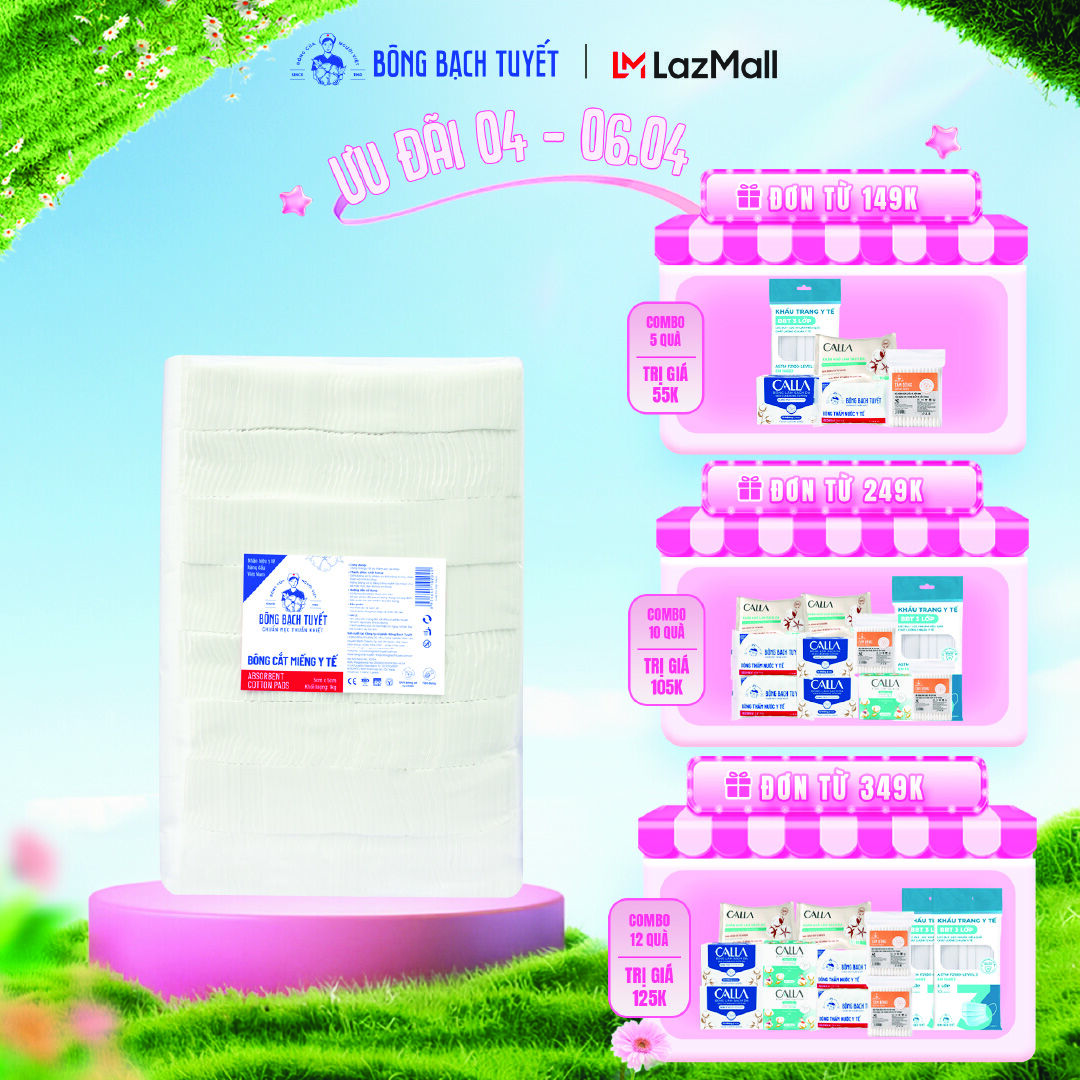 Bông y tế cắt Bạch Tuyết (5cm x 5cm) - 1Kg