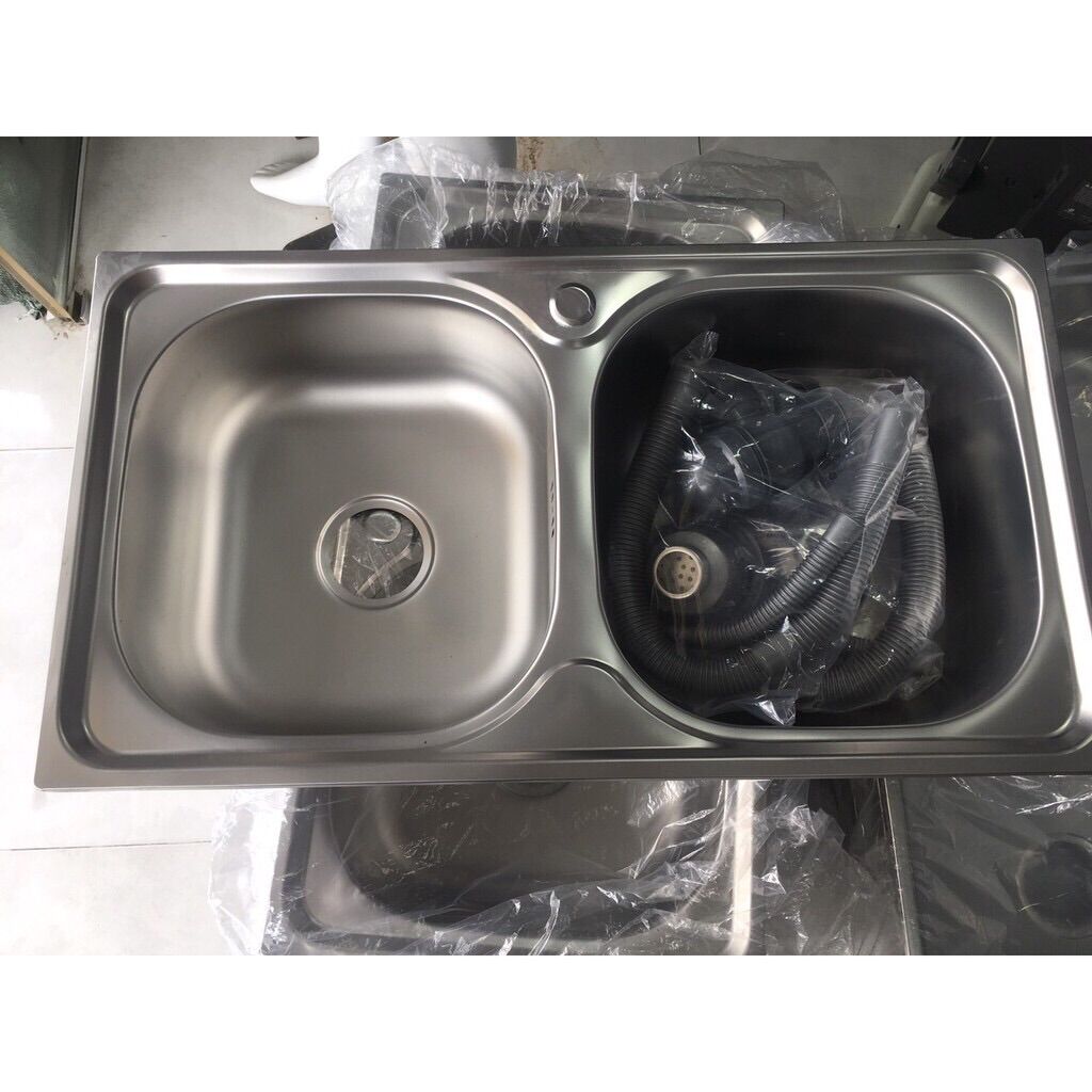 Combo chậu chén dập 2 hố + vòi rửa chén( có kèm bộ xả)
