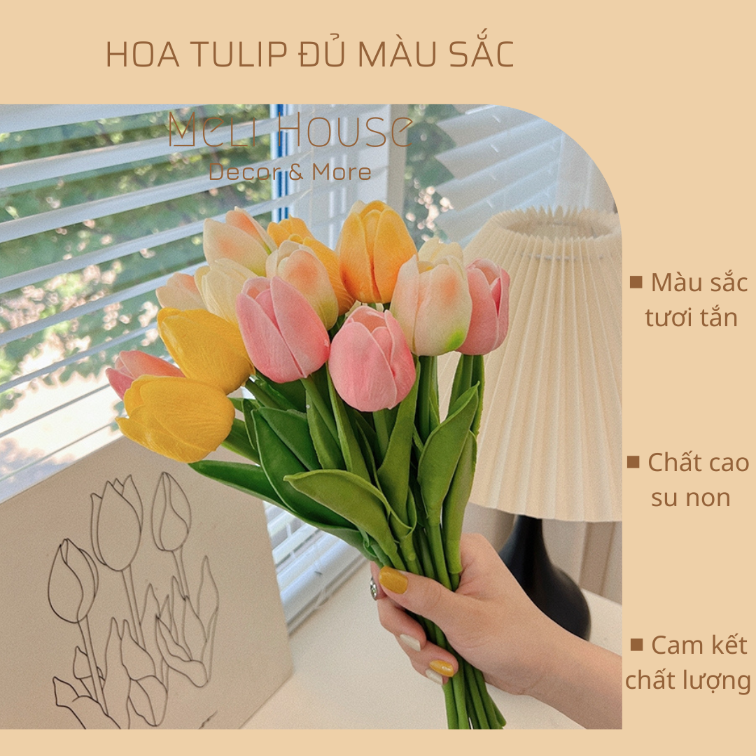 Hoa tulip giả nhiều màu sắc trang trí decor