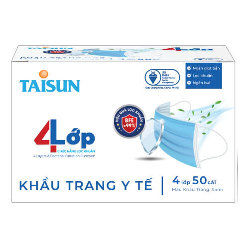 [HCM] Khẩu trang Y tế Taisun 4 lớp Cao cấp Hộp 50 cái (Màu Xanh/ Màu Trắng) - Bamboos Store