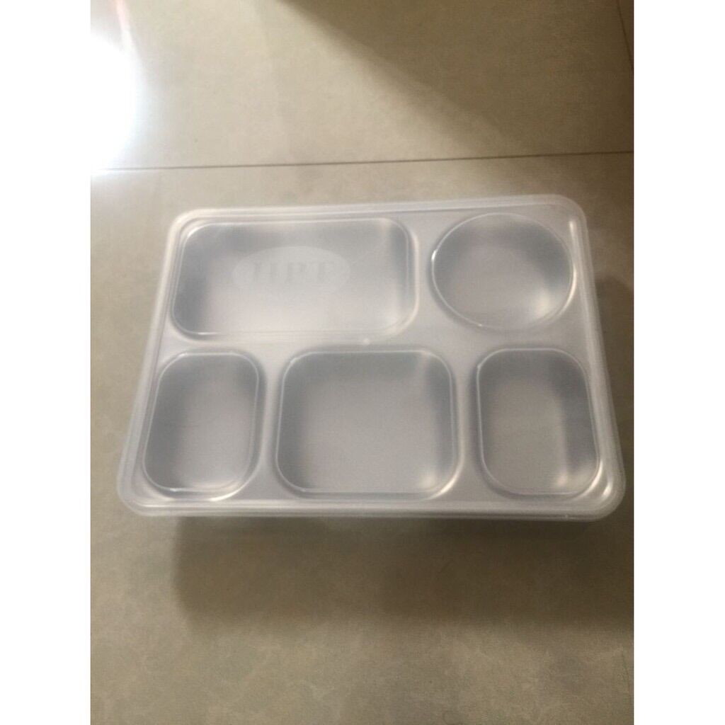 Nắp nhựa khay cơm inox 5 ngăn to và bé