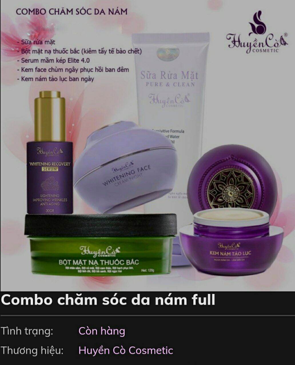 Combo Chăm Sóc Da Nám Full Huyền Cò