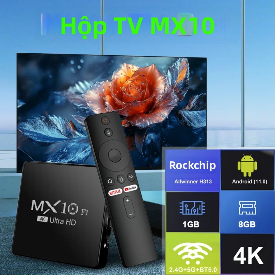 MX10 | Hộp TV Thông Minh Có Wi-Fi BT5 2.4G Android TV Box Allwinner H313 MX10 F1 Mali-G31 2GB RAM 16GB eMMC Flash HDMI-Compatible 2.0