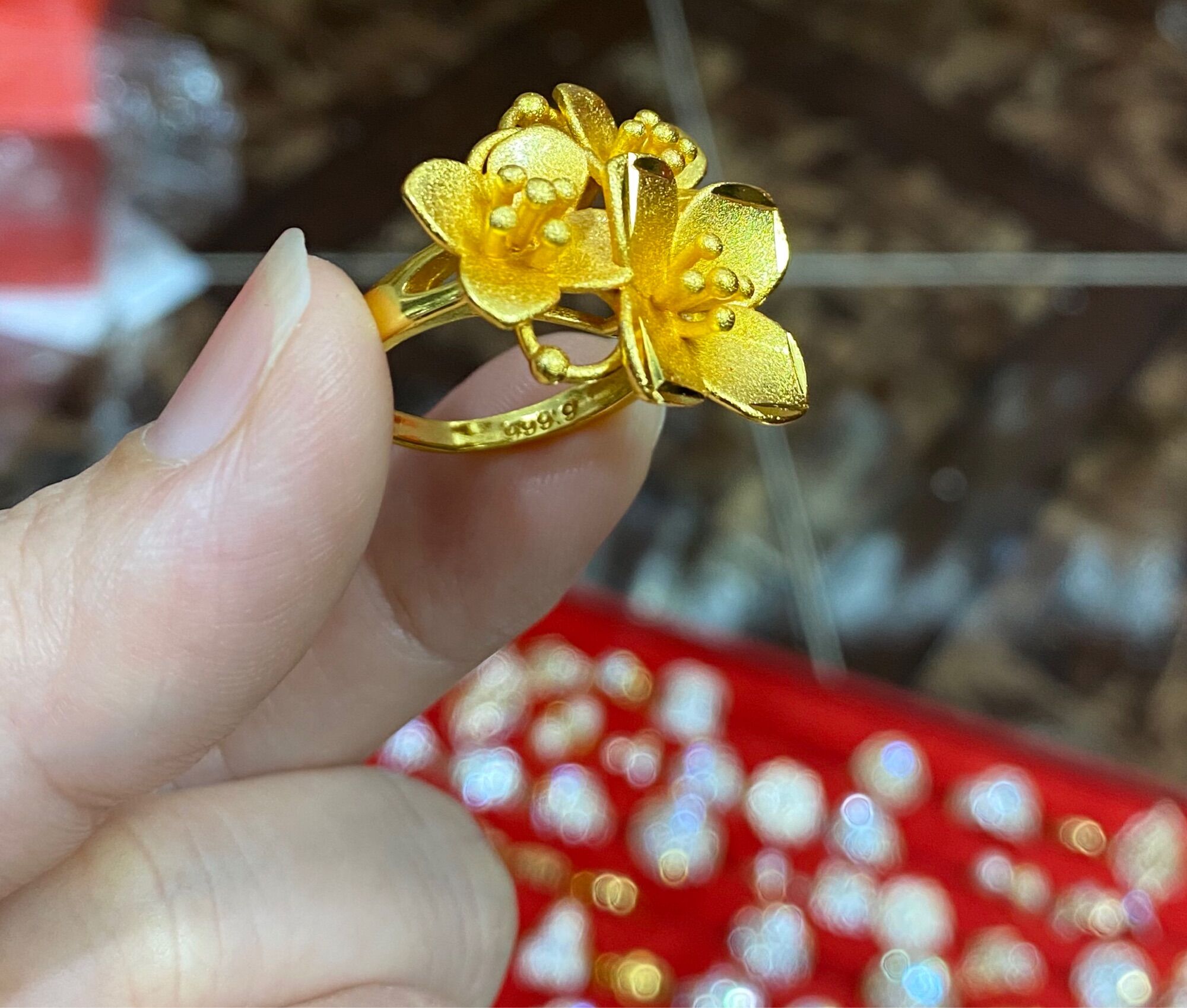 Nhẫn hoa mạ vàng 24k cao cấp nhẫn có in 9999 cực đẹp