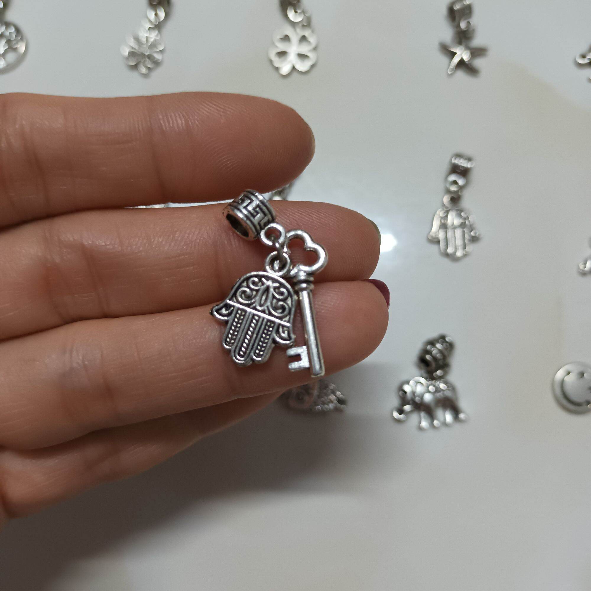 Charm Chìa Khóa Thành Công bạc thái ống lùa chặn làm vòng