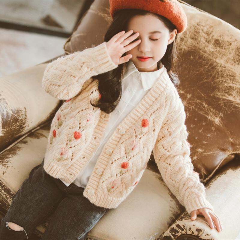 Áo Cardigan Dệt Kim Bé Gái Trang Phục Mùa Xuân Mẫu Mới 2022 Trang Phục Trẻ Em Lớn Kiểu Tây Trang Phục Áo Len Áo Len Áo Len Mẫu Xuân Thu Bé Gái