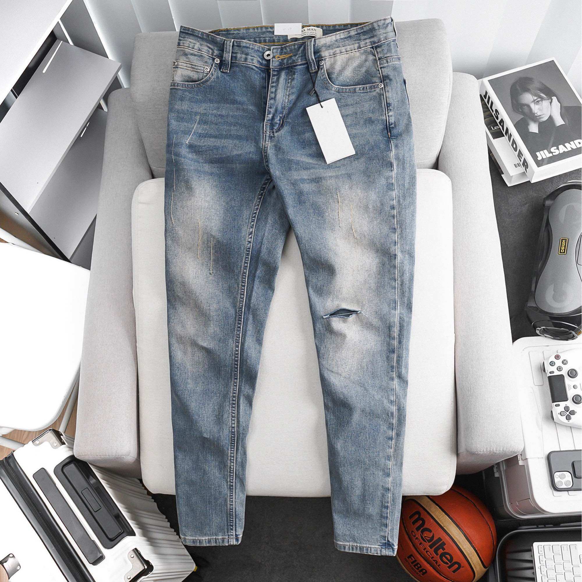 Quần jean nam phong cách hàn quốc xanh wax xịn xò