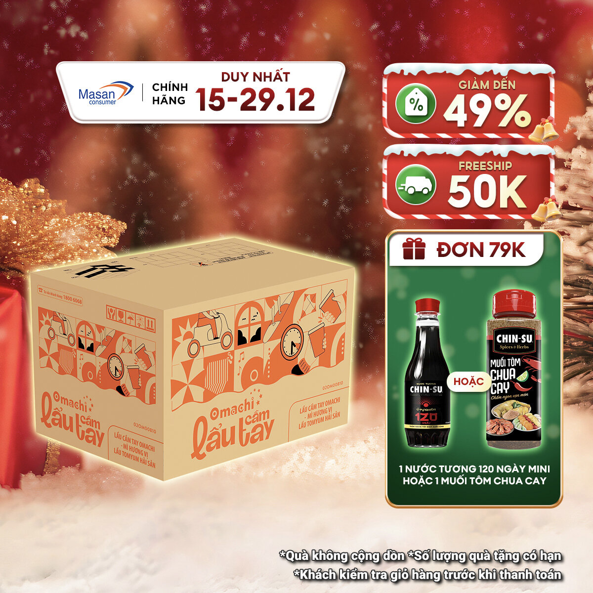   15.12-29.12 Voucher 18% CHO ĐƠN TỪ 199K Mì Omachi lẩu cầm tay hương vị lẩu ngao nấm rong biển ly x 62gr 
