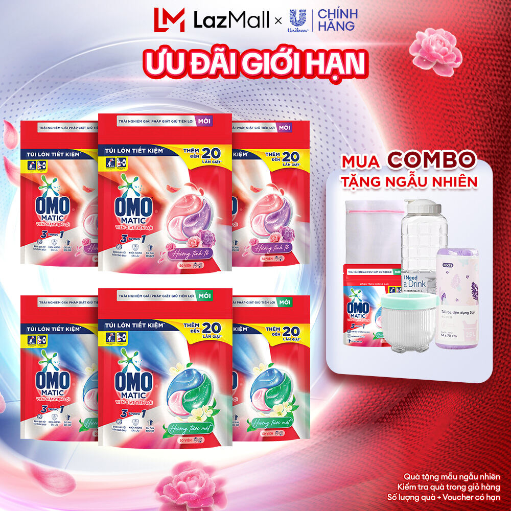 (Livestream) - Combo 3 túi viên giặt tiện lợi OMO 3 trong 1 Hương Tinh Tế/Tươi Mát 30-50 viên/túi (bao bì tùy lô nhập hàng)
