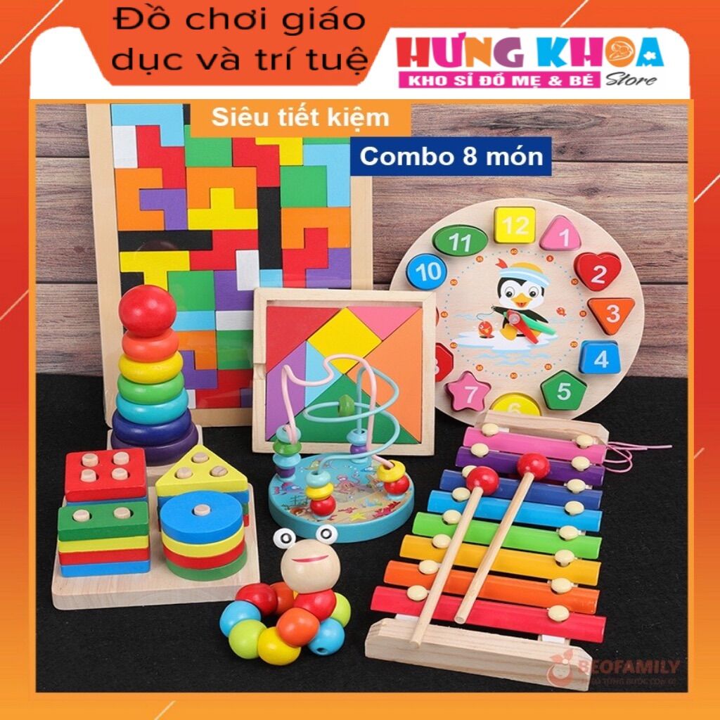 Combo 8 món - đồ chơi gỗ phát triển trí tuệ cho bé yêu