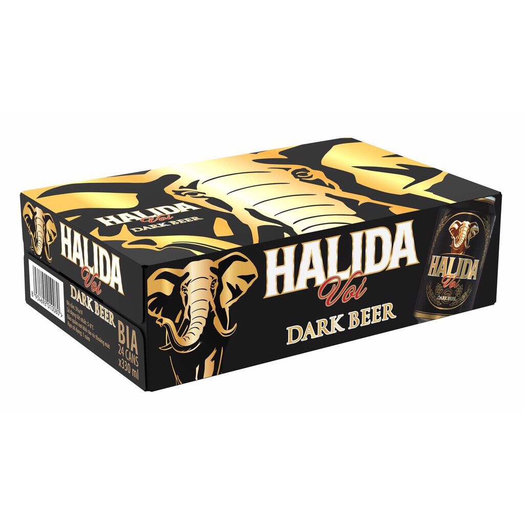 Bia Halida dark lon - bia Voi đen - 1 thùng 24 lon 330ml