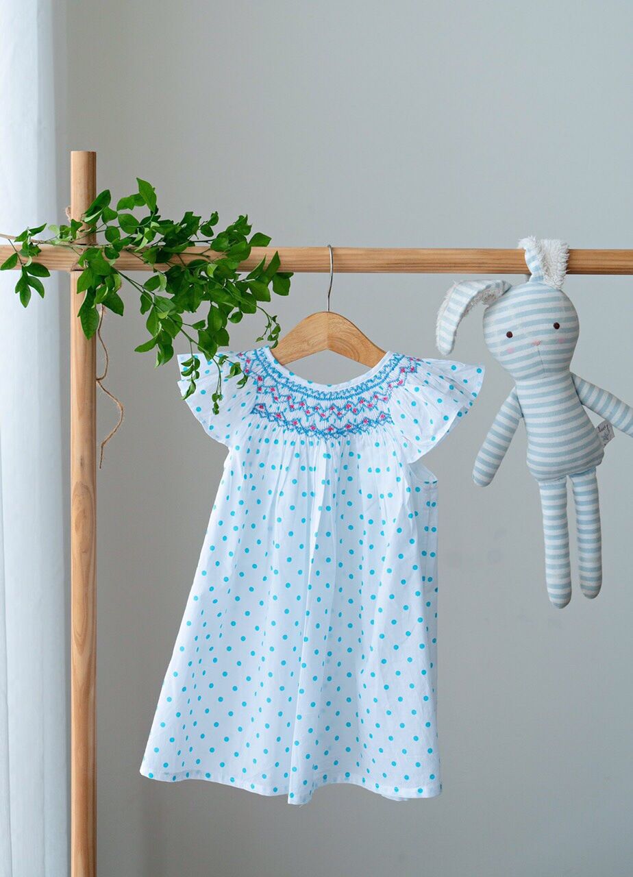 SMOCK CHẤM Bi CỔ SEN