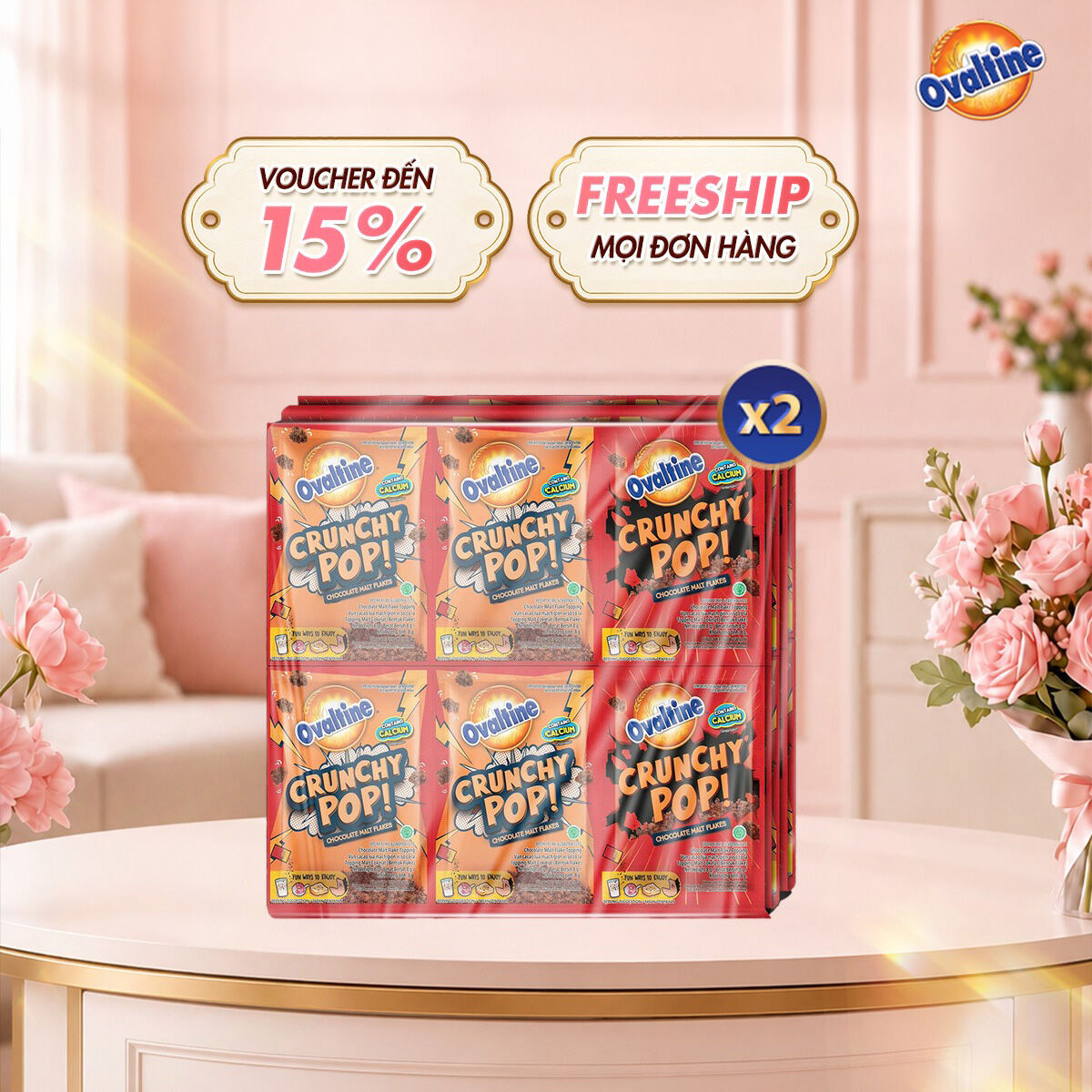 Combo 2 Kẹo rắc Cacao Lúa Mạch Ovaltine Giòn Vị Sô Cô La 8G x 10 Gói