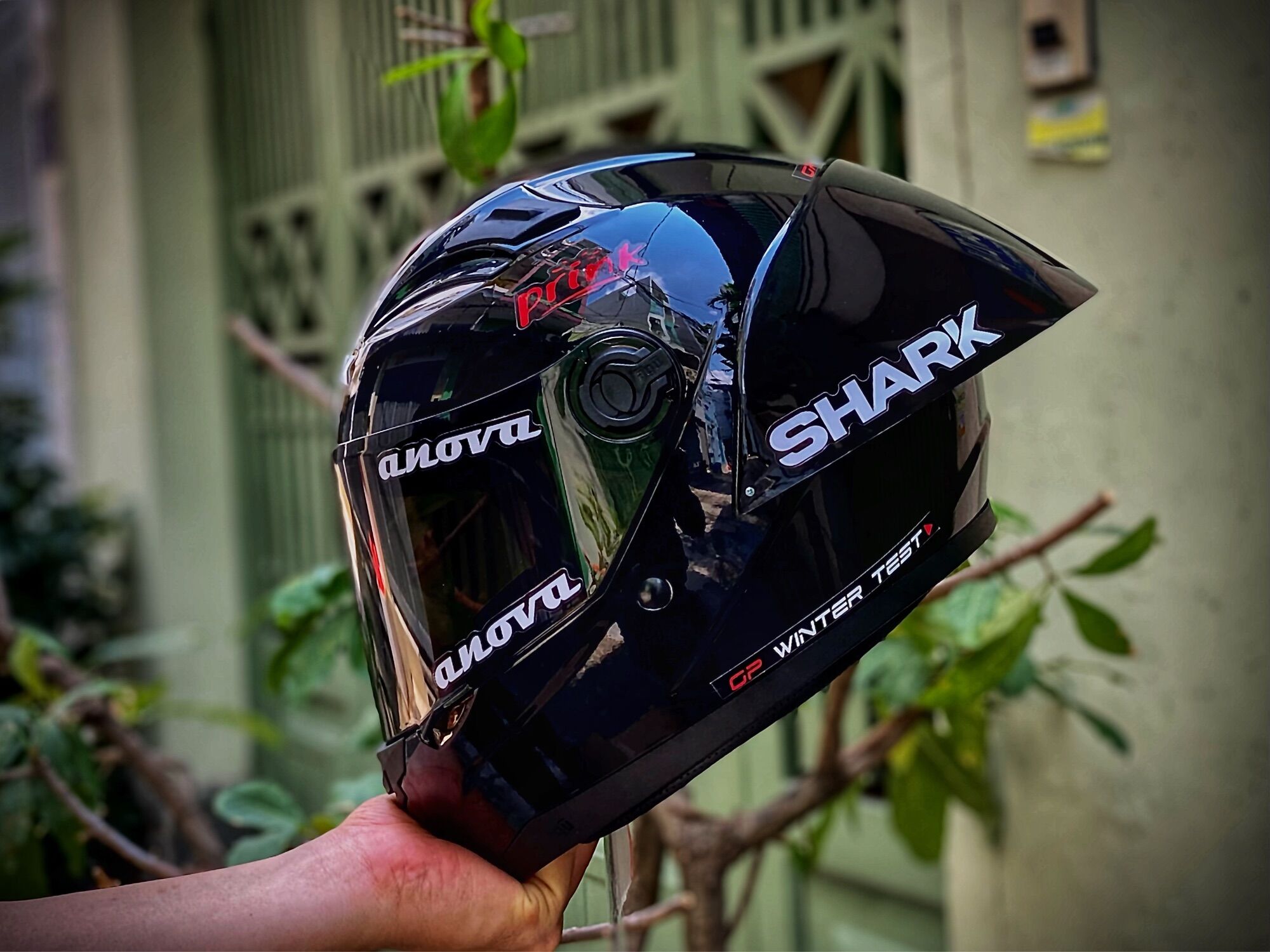 Nón Fullface Đen bóng mới nhất 2019, Lên Đuôi gió VÀ TEM SHARK