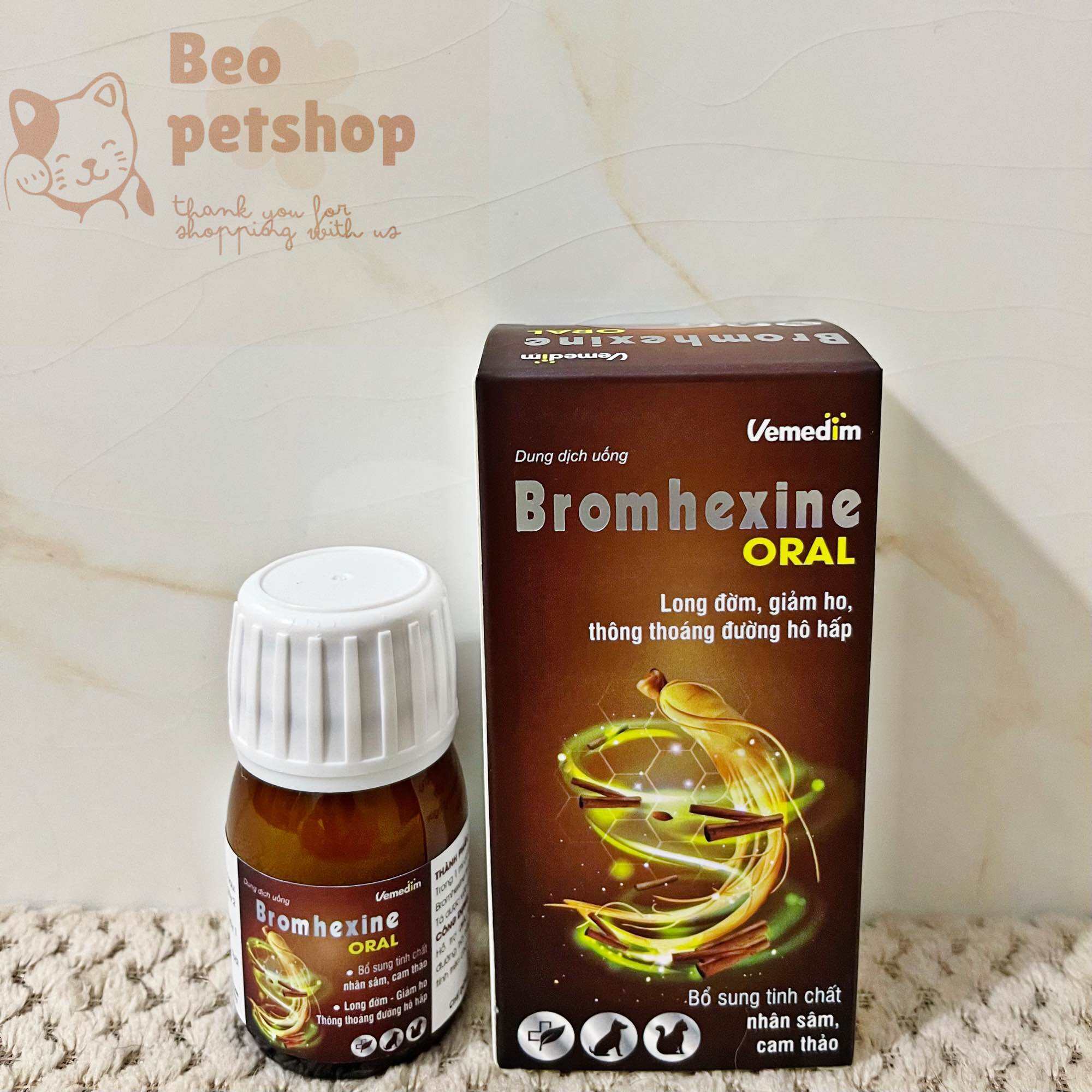 Vemedim BROMHEXINE ORAL - Siro uống giảm ho, long đờm, thông thoáng đường hô hấp cho chó mèo (chai 30ml)
