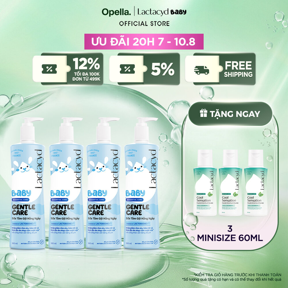 Bộ 4 Sữa Tắm Gội Trẻ Em Lactacyd Baby Gentle Care Bảo Vệ Dịu Nhẹ Cho Làn Da Nhạy Cảm 500ml