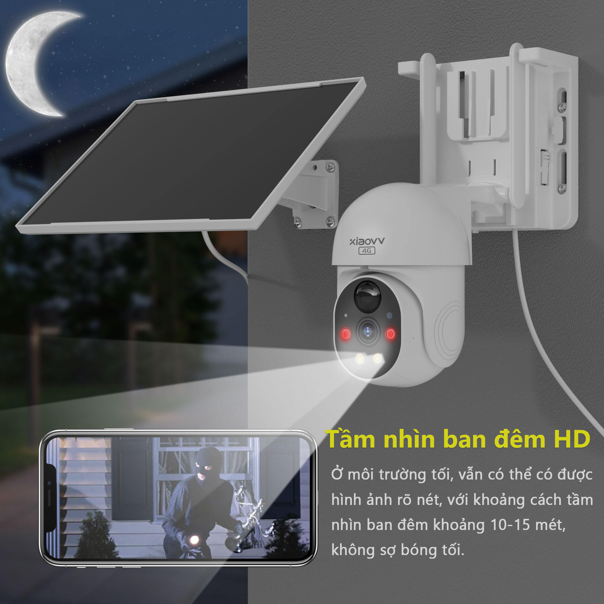 XiaoVV P6 PRO 4G Solar Cctv Wireless IP Camera 1080P Outdoor IP65 Waterproof 24-hour Continued Operation Ultra-low Power Consumption Full Color Night Vision