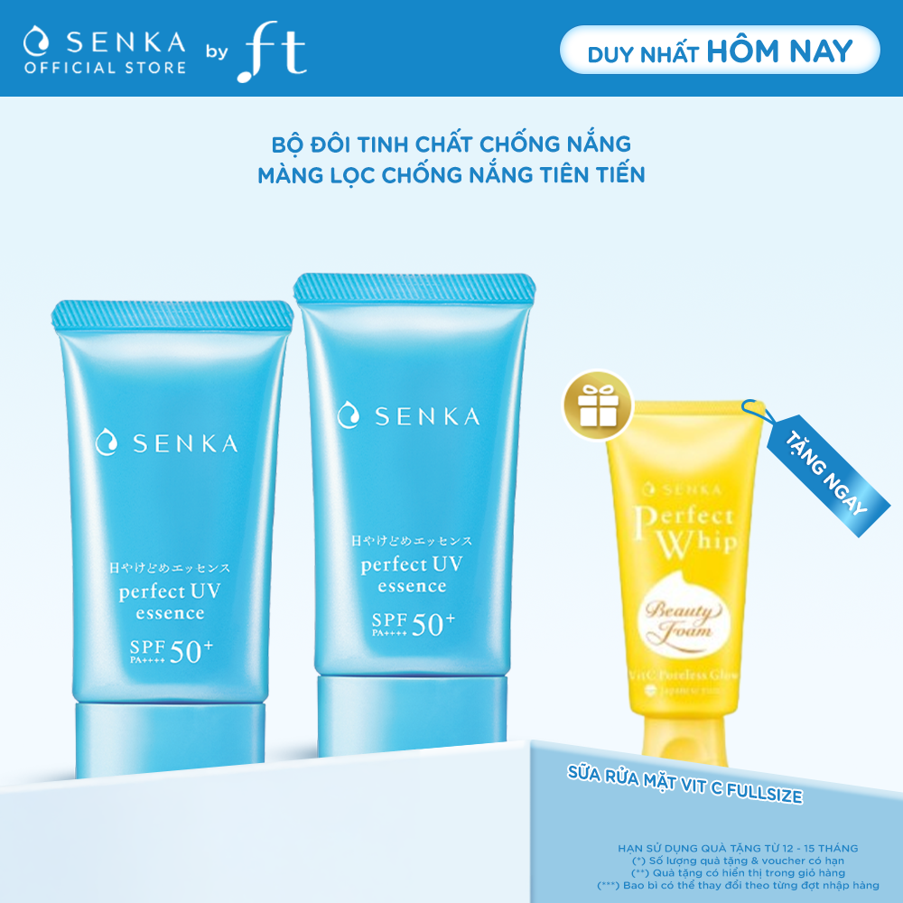 Bộ đôi Kem chống nắng nâng tông cho da dầu dạng essence SENKA PERFECT UV ESSENCE A 50GX2