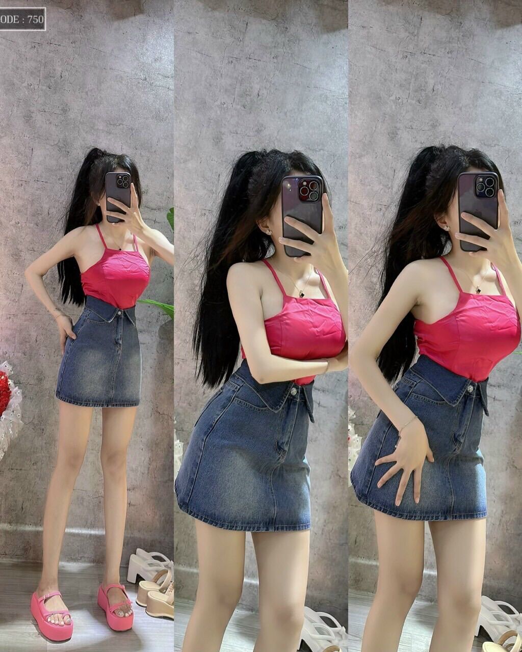 Chân váy jean cao cấp lưng gấp hàng đẹp chuẩn shop ảnh thật