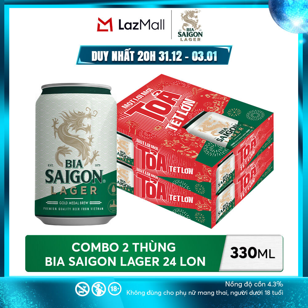  Nồng Độ Cồn 4.3% - Combo 2 Thùng 24 Lon Bia Saigon Lager 330ml 