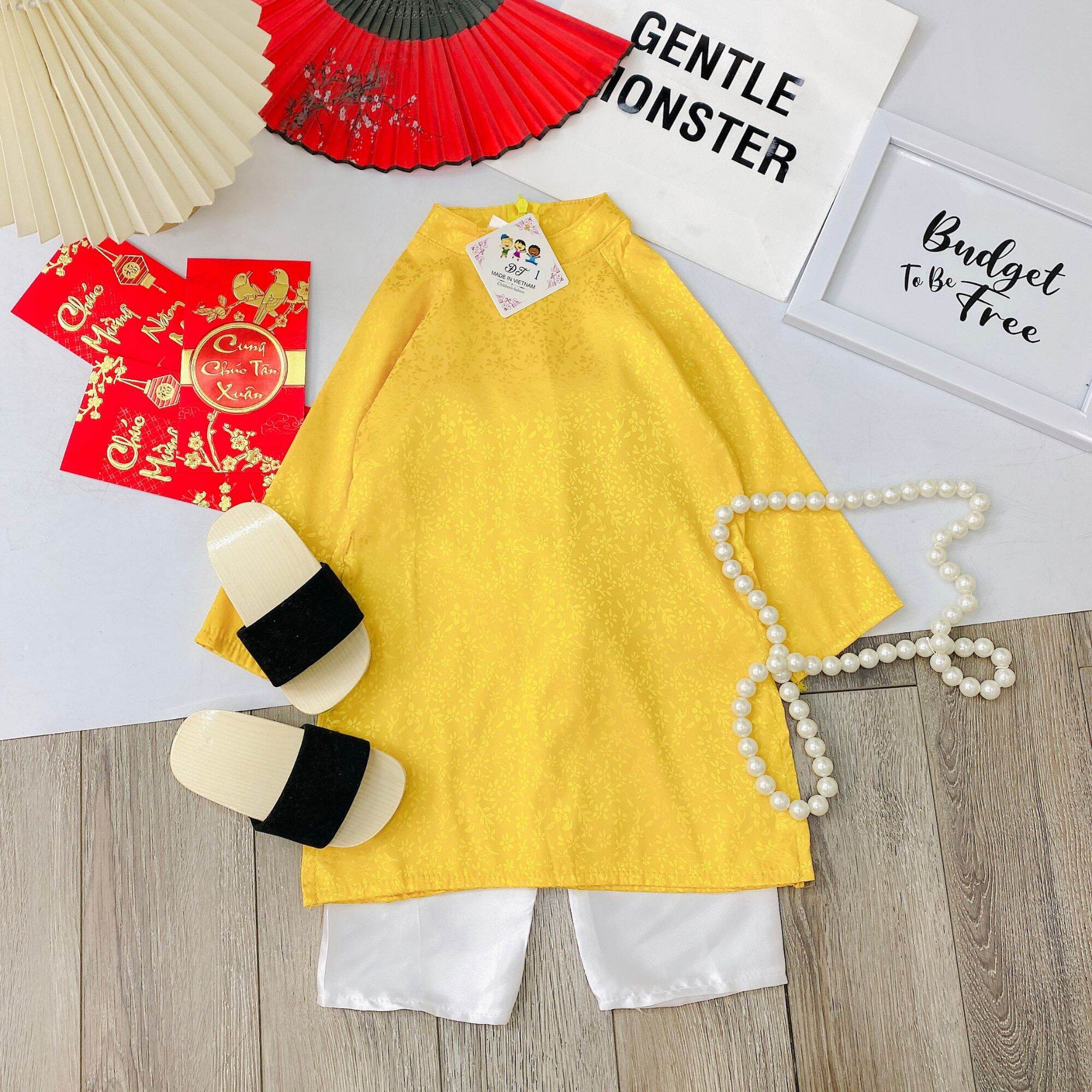 T2-Set áo dài gấm hoa bé gái 9-20kg